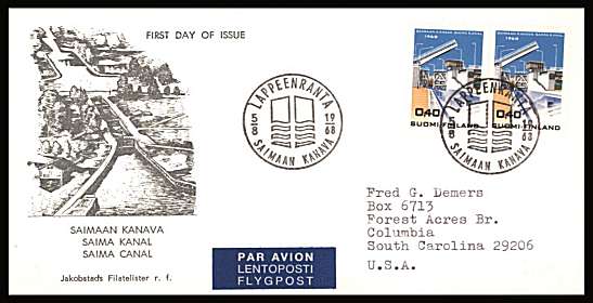 Opening of Saima Canal single as a pair
<br/>on an illustrated First Day Cover with special cancel<br/><br/>


Note: The MICHEL catalogue prices a FDC at x6 times the used set price