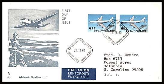 Aviation - Douglas DC-8-62F Aircraft single as a pair
<br/>on an illustrated First Day Cover with special cancel<br/><br/>


Note: The MICHEL catalogue prices a FDC at x6 times the used set price