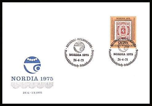 NORDIA 1975 Stamp Exhibition single
<br/>on an illustrated First Day Cover with special cancel<br/><br/>


Note: The MICHEL catalogue prices a FDC at x1.3 times the used set price