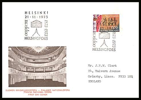 Centenary of Finnish State Opera single
<br/>on an illustrated First Day Cover with special cancel<br/><br/>


Note: The MICHEL catalogue prices a FDC at x6 times the used set price