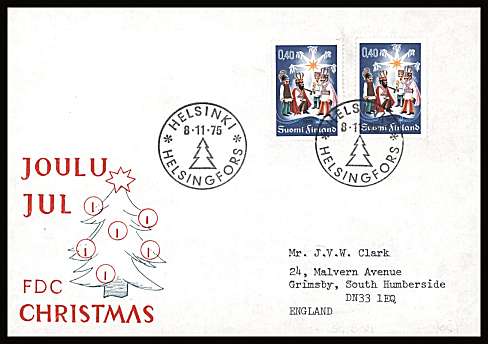 Christmas single as two singles
<br/>on an illustrated First Day Cover with special cancel<br/><br/>


Note: The MICHEL catalogue prices a FDC at x10 times the used set price