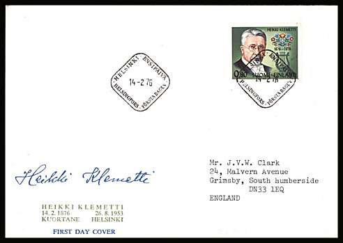 Birth Centenary of Klemetti single
<br/>on an illustrated First Day Cover with special cancel<br/><br/>


Note: The MICHEL catalogue prices a FDC at x6 times the used set price