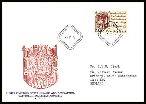 700th Anniversary of Cathedral Chapter, Turku single
<br/>on an illustrated First Day Cover with special cancel<br/><br/>


Note: The MICHEL catalogue prices a FDC at x10 times the used set price