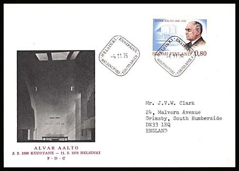 Hugo Alvar Aalto single
<br/>on an illustrated First Day Cover with special cancel<br/><br/>


Note: The MICHEL catalogue prices a FDC at x6 times the used set price