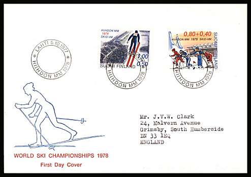 World Ski Championships set of two
<br/>on an illustrated First Day Cover with special cancel<br/><br/>

