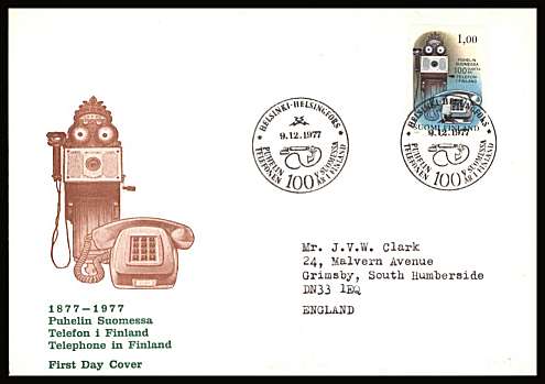 Finnish Telephone Centenary single
<br/>on an illustrated First Day Cover with special cancel<br/><br/>


Note: The MICHEL catalogue prices a FDC at x9 times the used set price