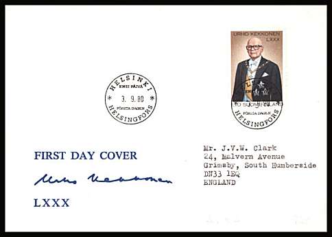 Presidents 80th Birthday single
<br/>on an illustrated First Day Cover with special cancel<br/><br/>


Note: The MICHEL catalogue prices a FDC at x9 times the used set price