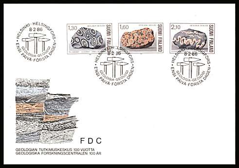 Centenary of Geological Scoiety set of three
<br/>on an unaddressed illustrated First Day Cover with special cancel<br/><br/>


Note: The MICHEL catalogue prices a FDC at x4 times the used set price