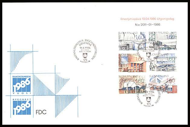 Modern Architecture Booklet pane of six
<br/>on an unaddressed illustrated First Day Cover with special cancel<br/><br/>


Note: The MICHEL catalogue prices a FDC at x2.5 times the used set price