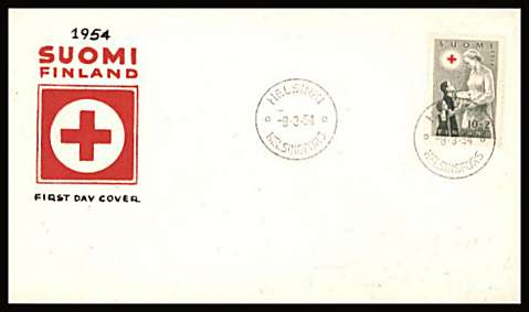 Red Cross Fund<br/>
The 10m + 2m Bronze-Green single on an unaddressed, illustrated First Day Cover.
