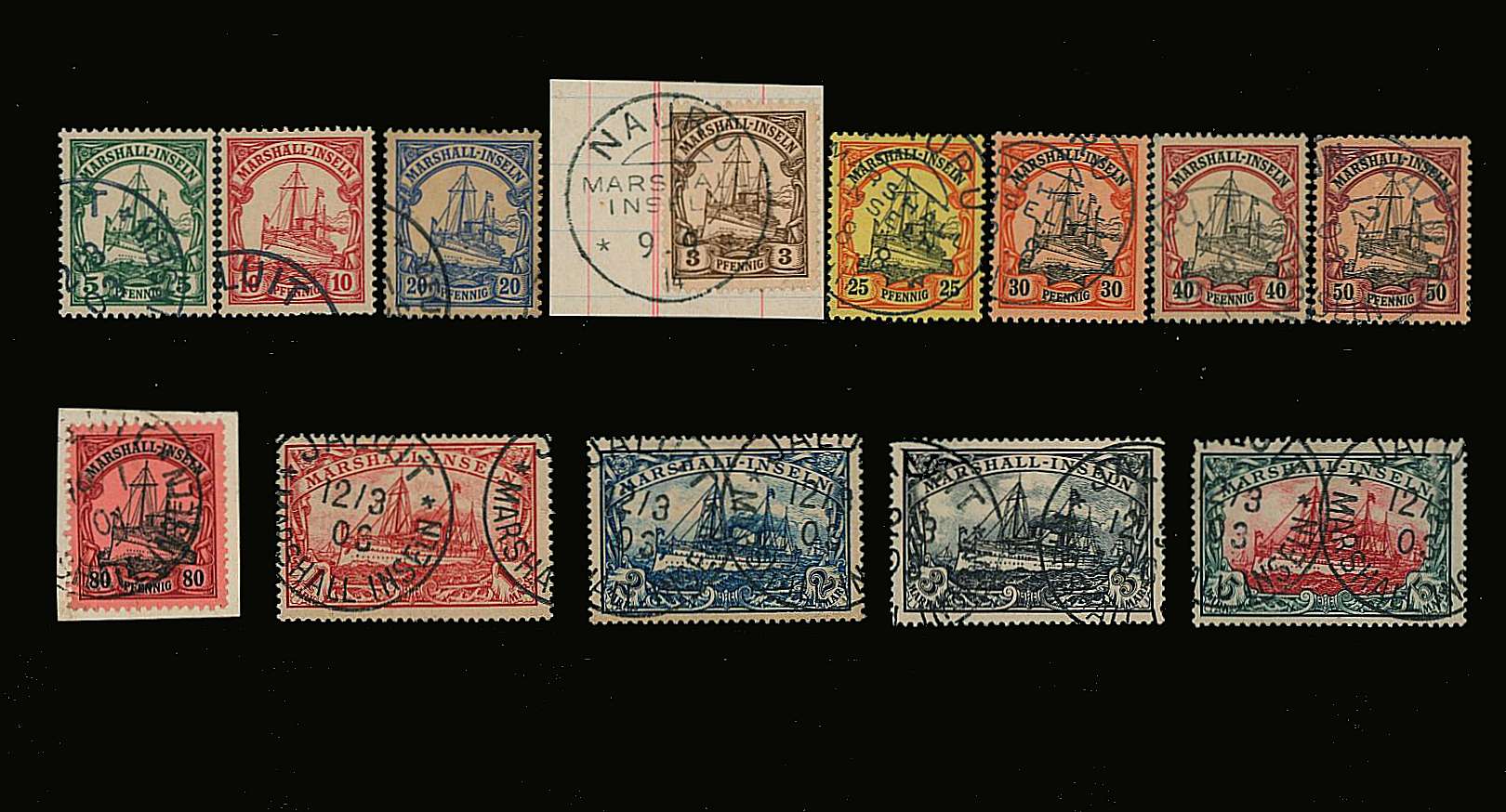 The ''Yachts'' complete set of thirteen superb fine used with the top two<br/>values certified by BOTHE on the back.The set does have full perforations on all values.<br/>SG Cat �00 
