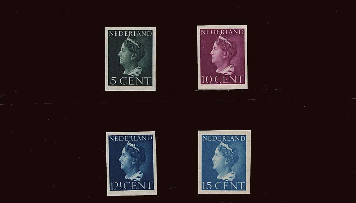 The Queen Wilhelmina definitive IMPERFORATE set of four.<br/>
A good mounted mint set. See footnote listed in SG