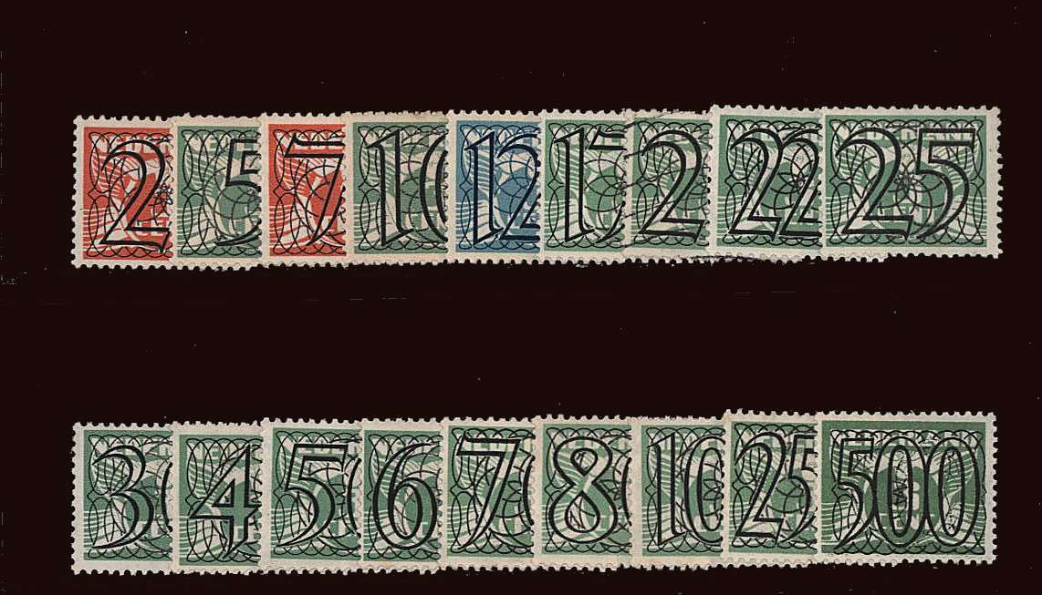 The surcharged set of eighteen mounted mint.<br/>Please Note the 20 on 3c is very fine used - Cat 1.30 for mounted<br/>SG Cat 225