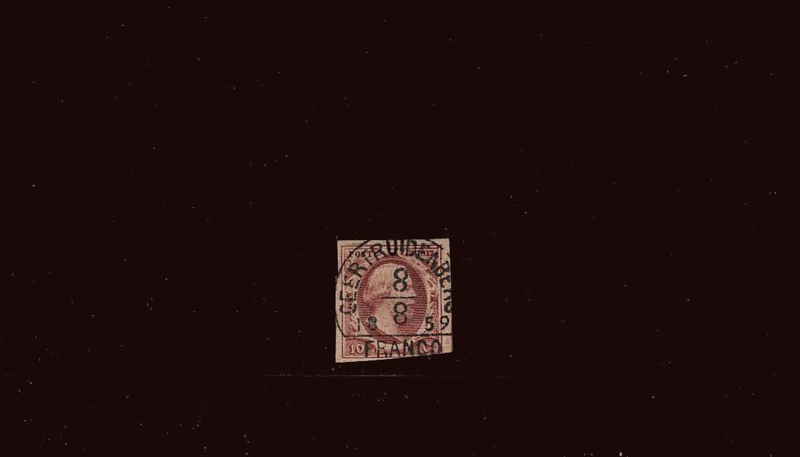 10c Brownish Red<br/>
A stunning stamp with a superb, crisp ''Socked on the nose'' cancel. Superb!<br/>
SG Cat £70