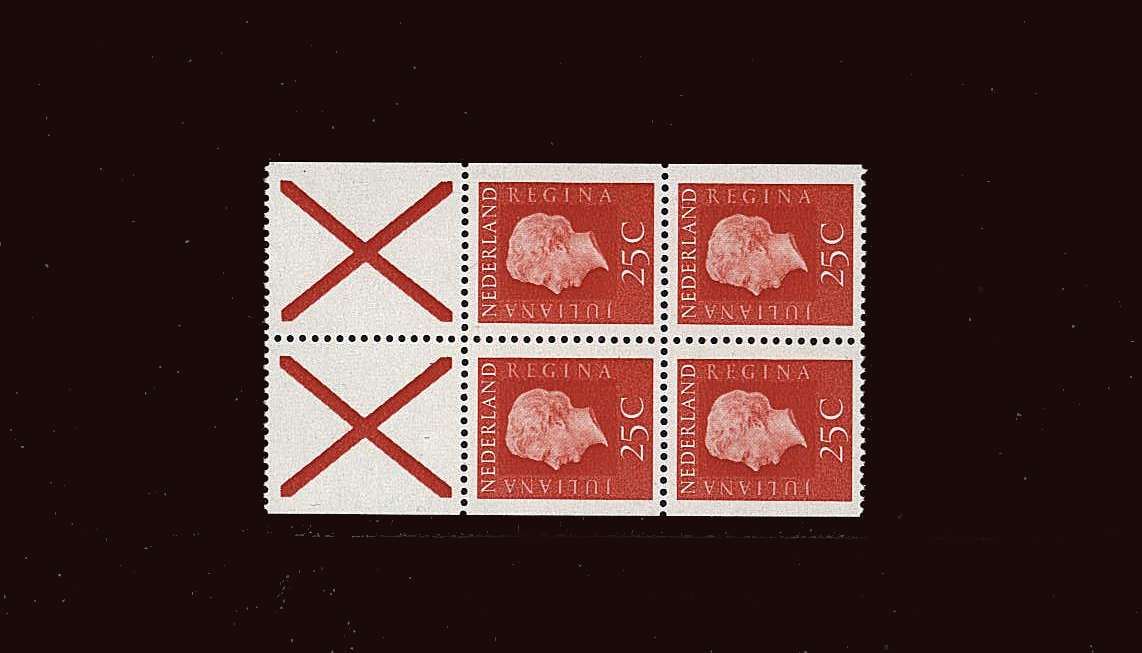 25c Booklet pane of four 25c stamps a two labels.<br/>
A fine very lightly mounted mint pane.<br/>SG Cat £18