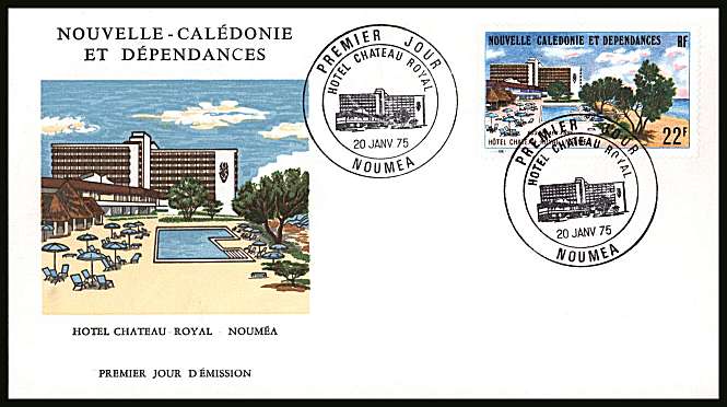 Hotel Chateau-Royal single on illustrated First Day Cover.<br/>
Note no premium has been applied because its a FDC - Item is priced on the used value only.