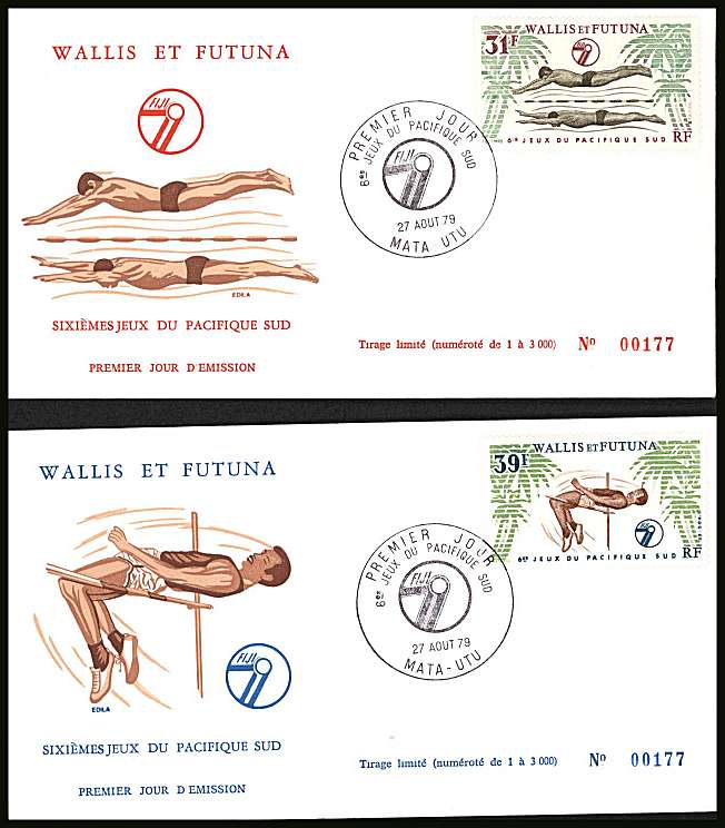 Sixth South Pacific Games set of two  on two illustrated First Day Covers.<br/>
Note no premium has been applied because its a FDC - Item is priced on the used value only.