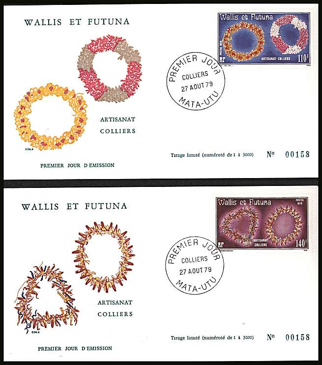 Necklaces set of two on two illustrated First Day Covers.<br/>
Note no premium has been applied because its a FDC - Item is priced on the used value only.