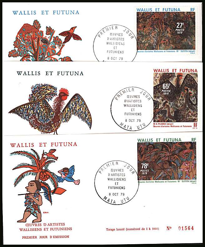 Works of Local Artists set of three on three illustrated First Day Covers.<br/>
Note no premium has been applied because its a FDC - Item is priced on the used value only.