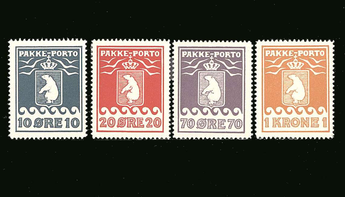 <b/>The famous <b/>''PAKKE-PORTO'<b/>' complete set of four <br/>Typo by Schultz superb unmounted mint.<br/>SG Cat for mounted mint 161.00