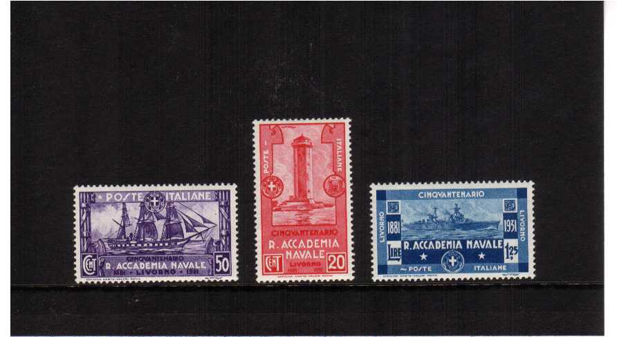50th anniversary of Naval Academy<br/>A superb unmounted mint set of three. Scarce set unmounted.