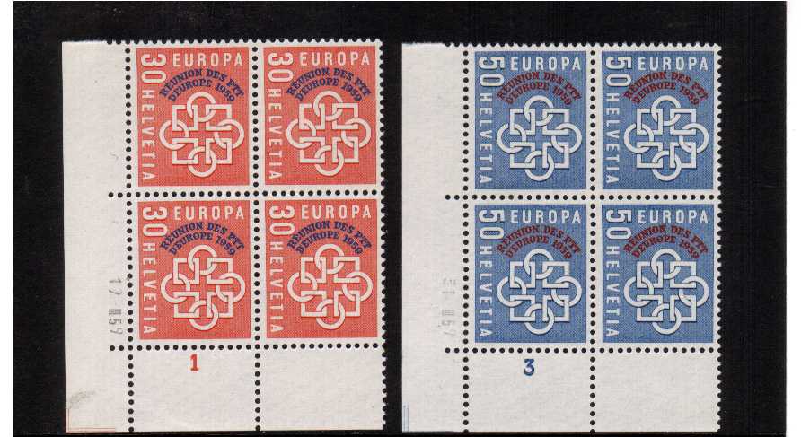 European PTT Conference set of two.<br/>Superb unmounted mint SW corner plate blocks of four. SG Cat 176