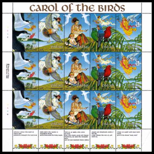 Christmas - ''Carol of the Birds'' strip of five in sheetlet of fifteen superb unmounted mint.
