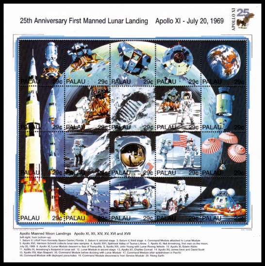 25th Anniversary of First Manned Flight to the Moon shetlet of twenty
superb unmounted mint