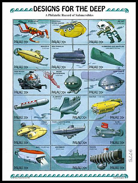 Submersible - Designs for the Deep - Submarines etc sheetlet of eighteen superb unmounted mint.