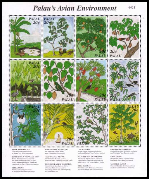 Palau's Avian - Bird Enviroment sheetlet of twelve