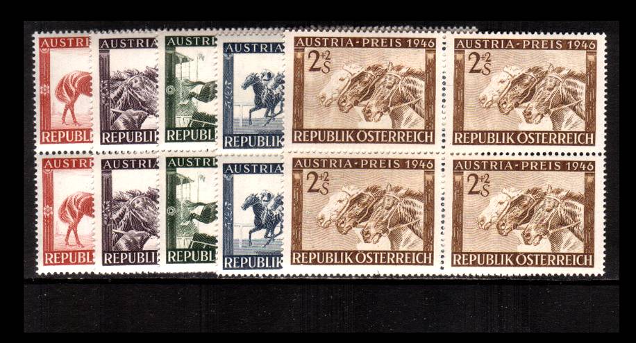 Austria Prize Race Fund.<br/>Superb unmounted mint set of five in blocks of four.