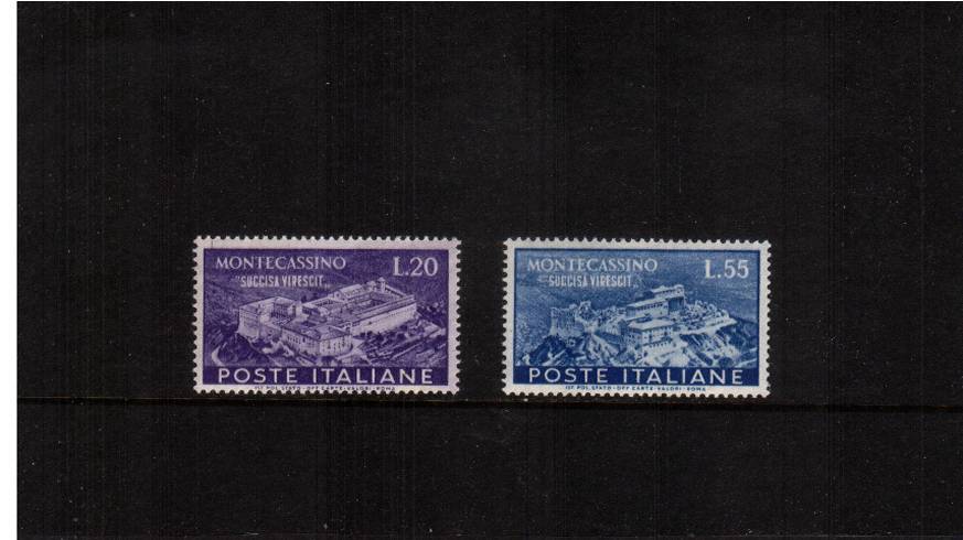 Restoration of Montecassino Abbey<br/>A fine very, very lightly mounted mint set of two. SG Cat 143