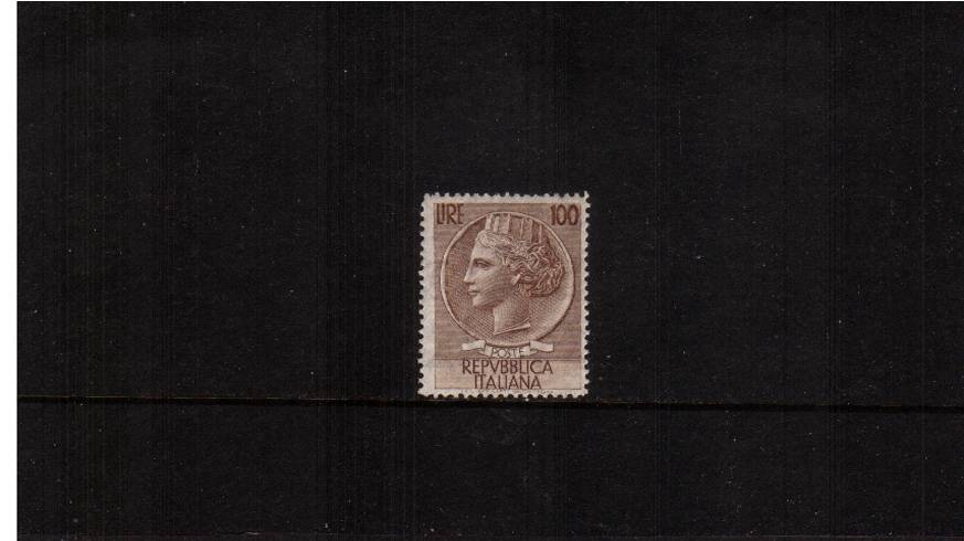 100L Brown definitive single - Perforation 13<br/>A superb unmounted mint single. SG Cat 32