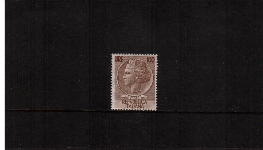 100L Brown definitive single - Perforation 13<br/>A fine lightly mounted mint single. SG Cat 32