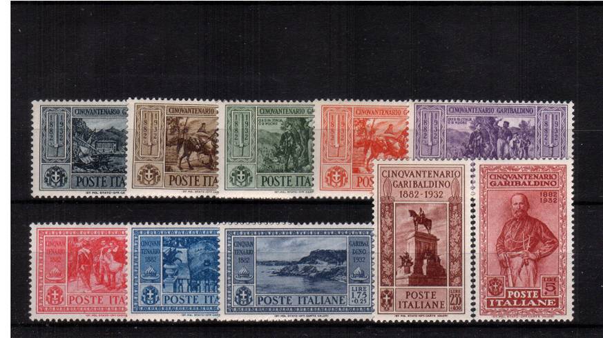 50th Anniversary of Garibaldi's Death - The ''POSTAGE'' part of the set<br/>A lightly mounted mint set of ten SG Cat 143